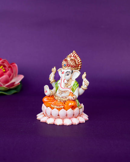 Polystone Ganesha Idol on Lotus Base - 4 inch - WL5521