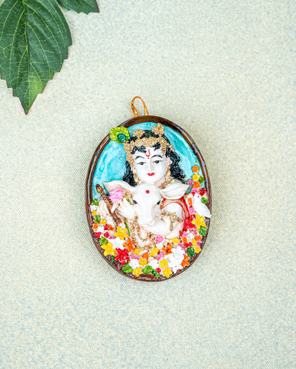 Polystone Krishna with Cow Wall Hanging - 4 inch - WL5525
