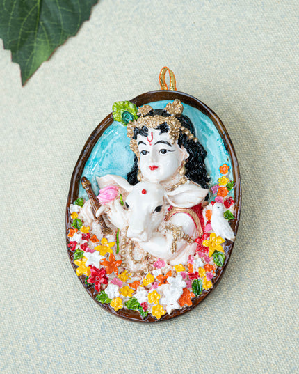 Polystone Krishna with Cow Wall Hanging - 4 inch - WL5525