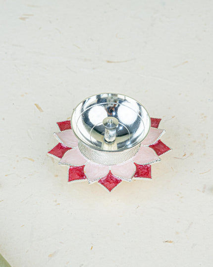 White Metal Floral Diya - Pink - WL5534-3
