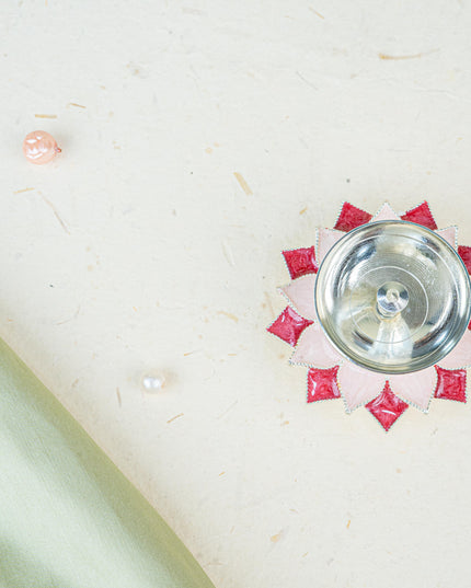 White Metal Floral Diya - Pink - WL5534-3