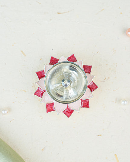 White Metal Floral Diya - Pink - WL5534-3