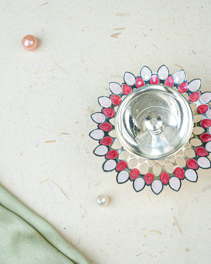 White Metal Designer Diya - Pink - WL5535-1