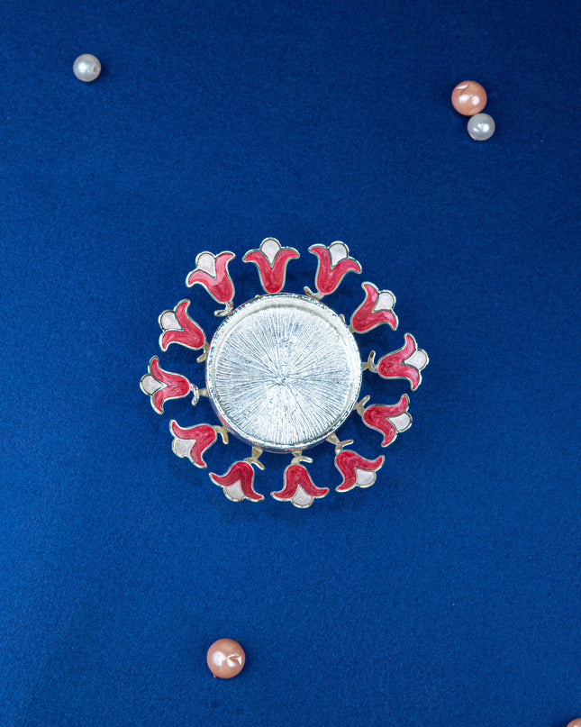 White Metal Designer T-Light Holder - Pink - WL5536-1