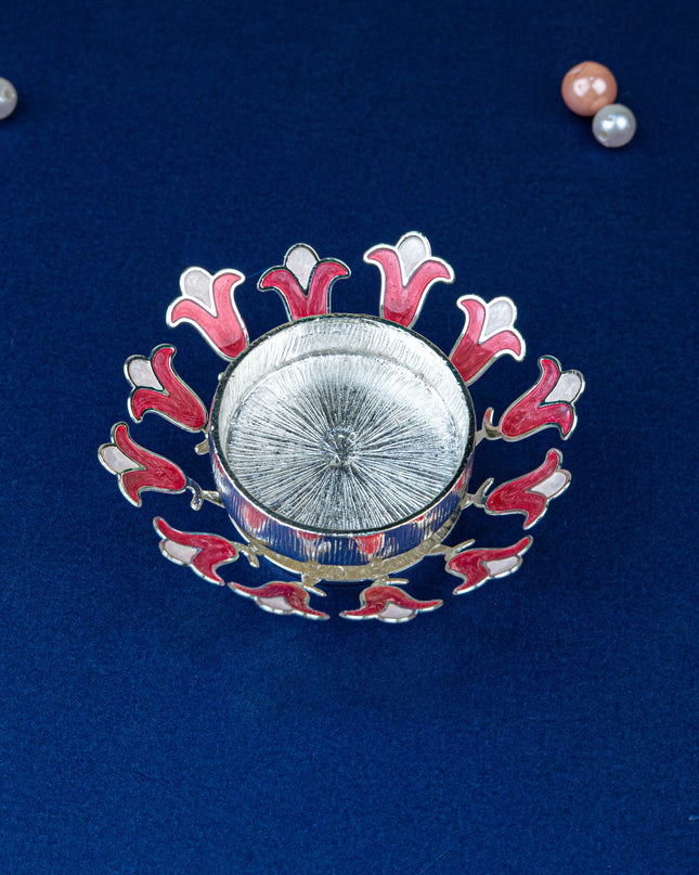 White Metal Designer T-Light Holder - Pink - WL5536-1