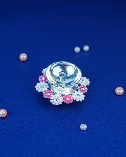 White Metal Floral Diya - Pink - WL5551-1