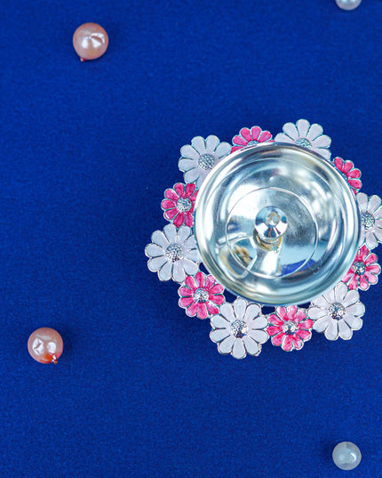 White Metal Floral Diya - Pink - WL5551-1