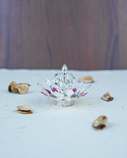 White Metal Lord Ganesha on Designer Base - Pink - WL5552-1