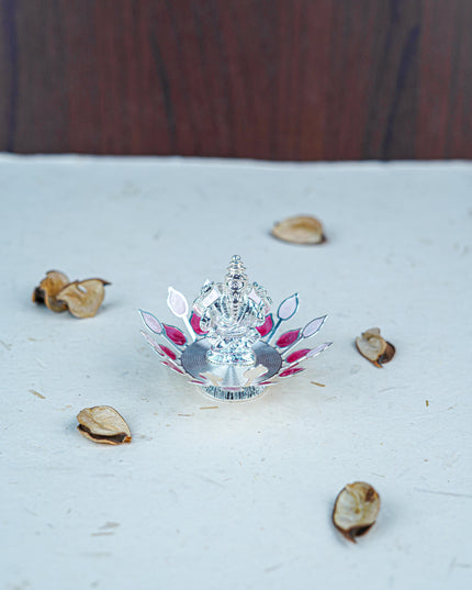 White Metal Lord Ganesha on Designer Base - Pink - WL5552-1