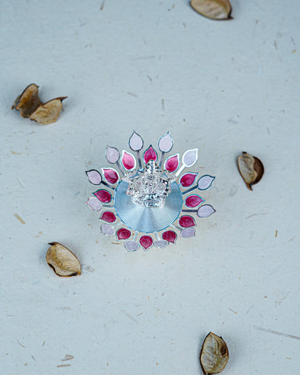 White Metal Lord Ganesha on Designer Base - Pink - WL5552-1