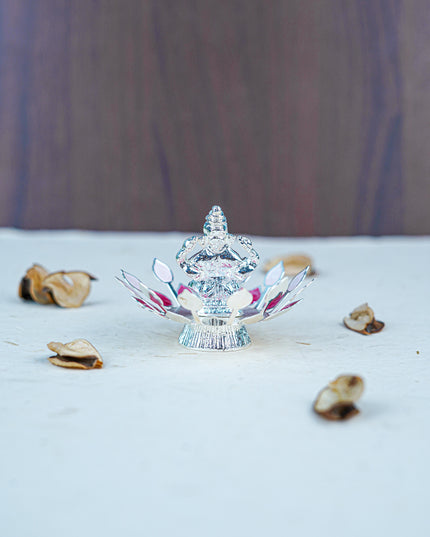 White Metal Lord Ganesha on Designer Base - Pink - WL5552-1