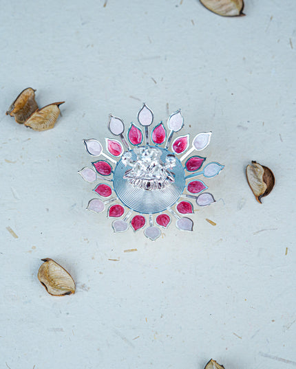 White Metal Lord Lakshmi on Designer Base - Pink - WL5552-2