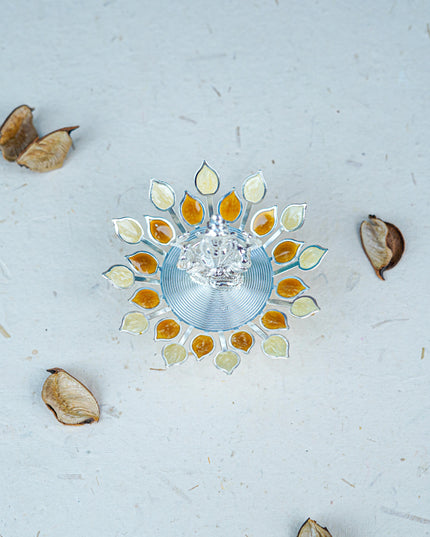 White Metal Lord Ganesha on Designer Base - Beige - WL5553-1