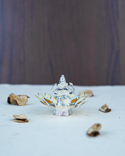 White Metal Lord Ganesha on Designer Base - Beige - WL5553-1