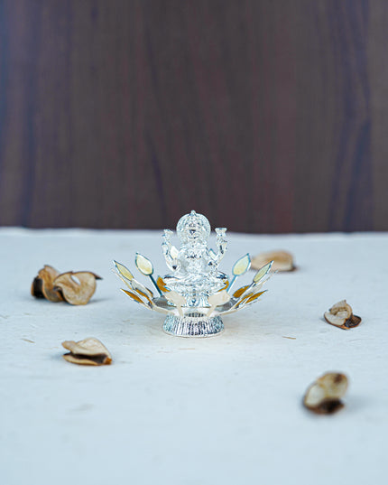 White Metal Lord Lakshmi on Designer Base - Beige - WL5553-2