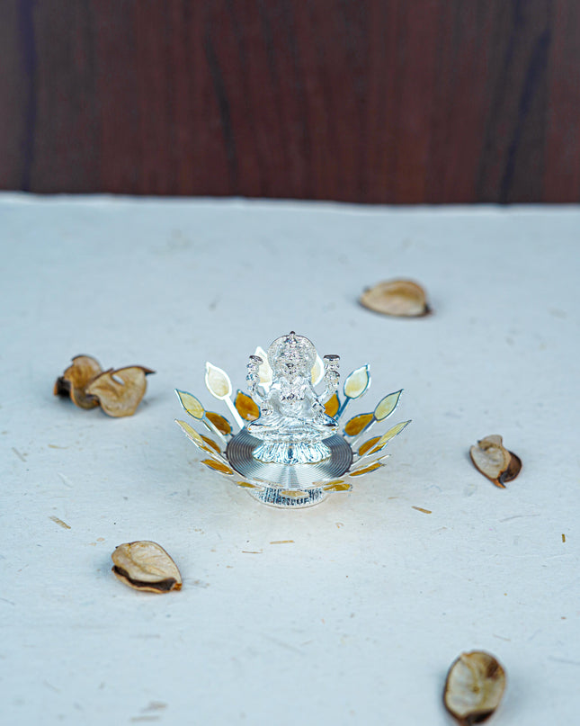 White Metal Lord Lakshmi on Designer Base - Beige - WL5553-2