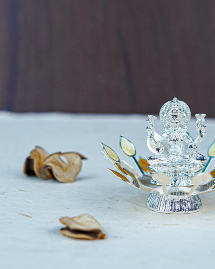 White Metal Lord Lakshmi on Designer Base - Beige - WL5553-2