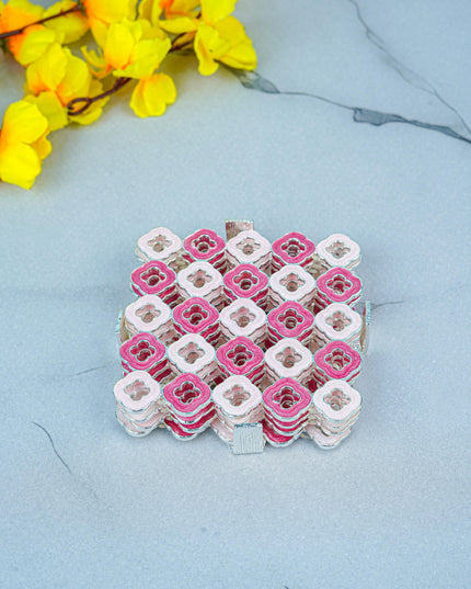 White Metal Decorative Floral Coaster Set - Pink - WL5556-1