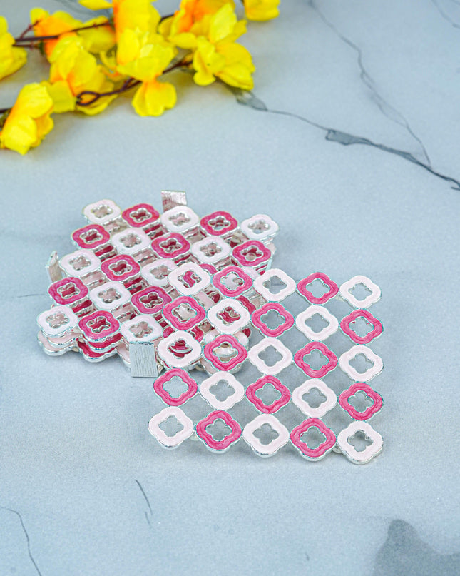 White Metal Decorative Floral Coaster Set - Pink - WL5556-1