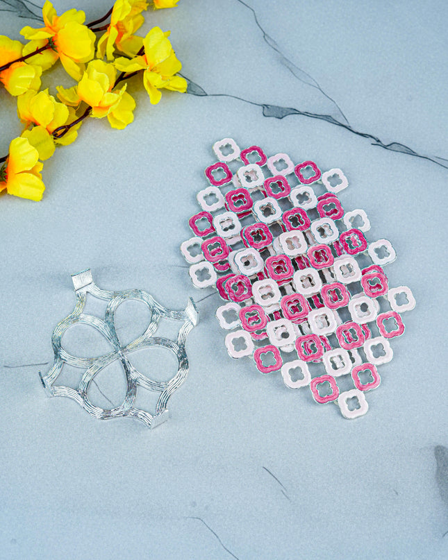 White Metal Decorative Floral Coaster Set - Pink - WL5556-1