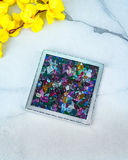 White Metal Multicolor Glass Stone Coaster - WL5557
