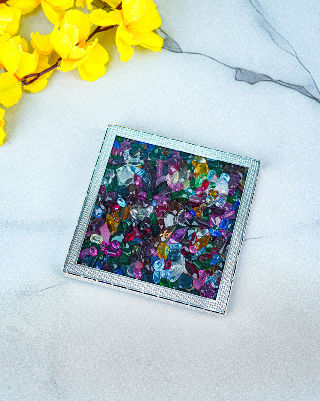 White Metal Multicolor Glass Stone Coaster - WL5557