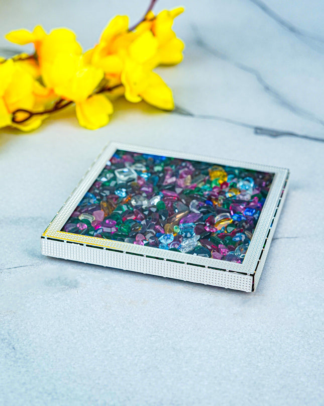 White Metal Multicolor Glass Stone Coaster - WL5557
