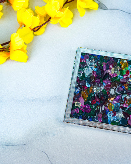 White Metal Multicolor Glass Stone Coaster - WL5557
