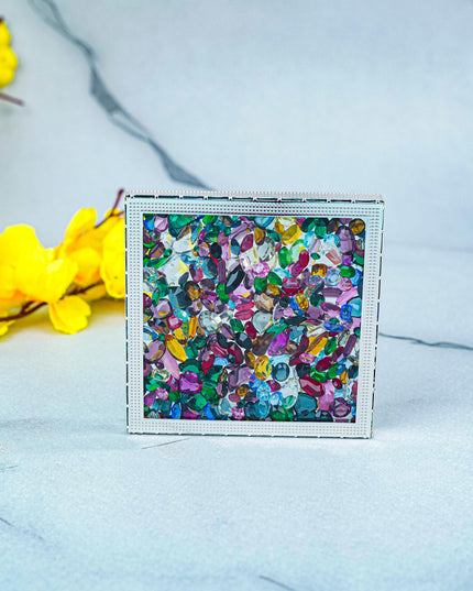 White Metal Multicolor Glass Stone Coaster - WL5557