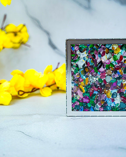 White Metal Multicolor Glass Stone Coaster - WL5557