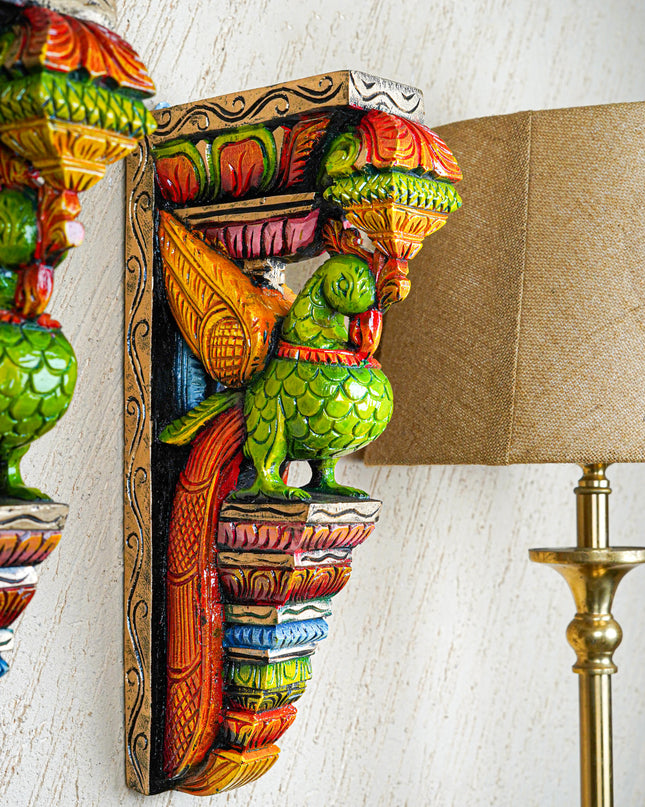 Wooden Carved Parrot Bracket - 18 inch - Set of 2 - WL5559