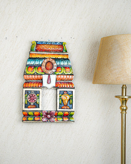 Wooden Carved - Kovil Gopuram with Namam - Shankh Chakra Wall Hanging - 18 inch - WL5561