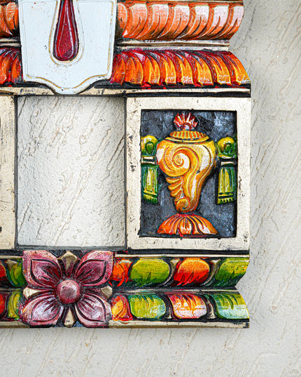 Wooden Carved - Kovil Gopuram with Namam - Shankh Chakra Wall Hanging - 18 inch - WL5561