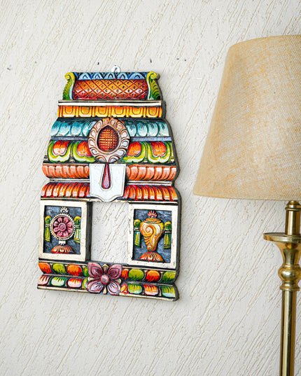 Wooden Carved - Kovil Gopuram with Namam - Shankh Chakra Wall Hanging - 18 inch - WL5561
