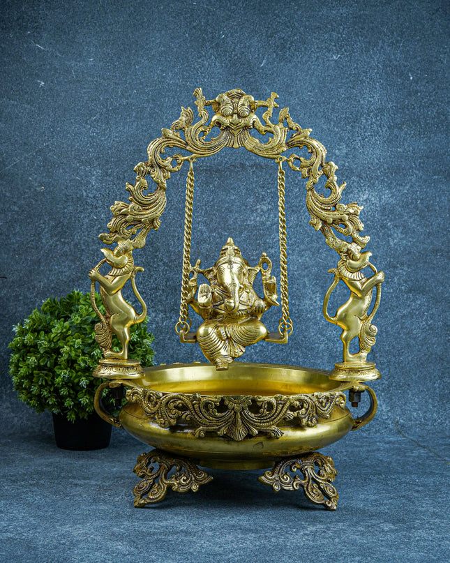 Brass Swing Ganesha Urli - 21 inch - WL5564