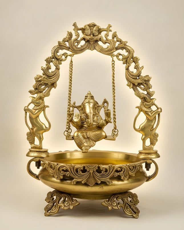 Brass Swing Ganesha Urli - 21 inch - WL5564