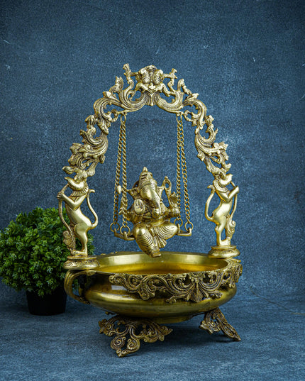 Brass Swing Ganesha Urli - 21 inch - WL5564