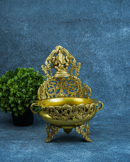 Brass Ganesha Urli - 12 inch - WL5567