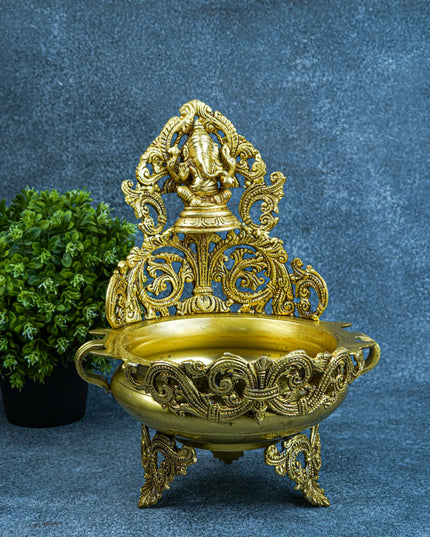 Brass Ganesha Urli - 12 inch - WL5567