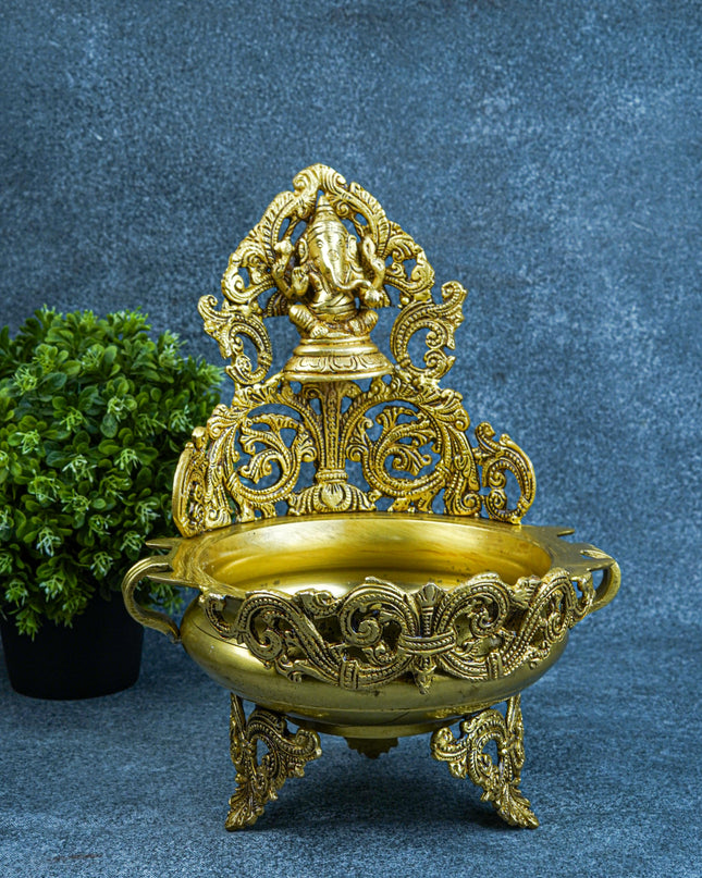 Brass Ganesha Urli - 12 inch - WL5567