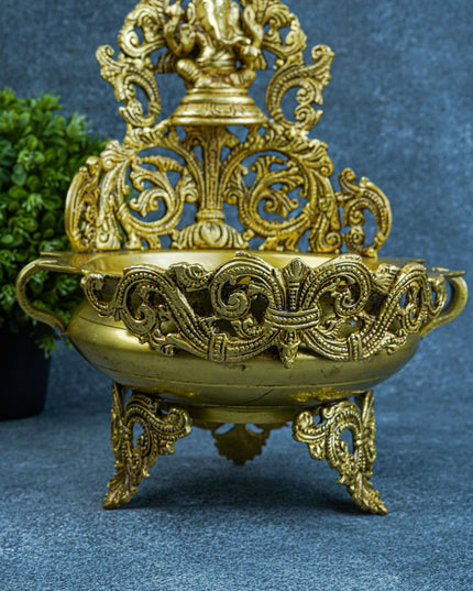 Brass Ganesha Urli - 12 inch - WL5567