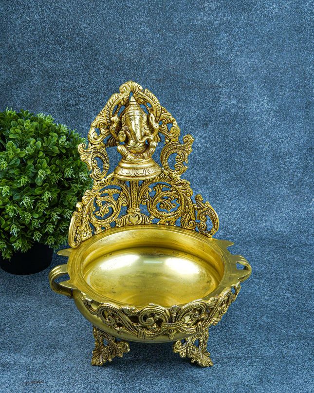 Brass Ganesha Urli - 12 inch - WL5567