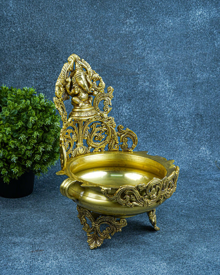 Brass Ganesha Urli - 12 inch - WL5567