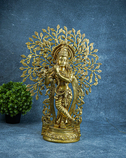 Brass Murali Krishna with Kalpavriksha Tree - 21 inch - WL5568