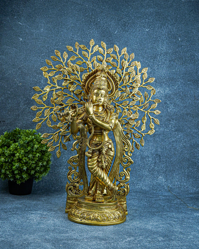 Brass Murali Krishna with Kalpavriksha Tree - 21 inch - WL5568