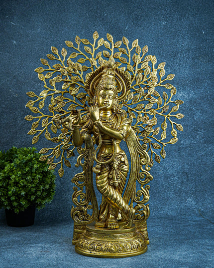 Brass Murali Krishna with Kalpavriksha Tree - 21 inch - WL5568