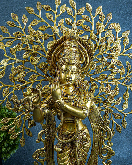 Brass Murali Krishna with Kalpavriksha Tree - 21 inch - WL5568