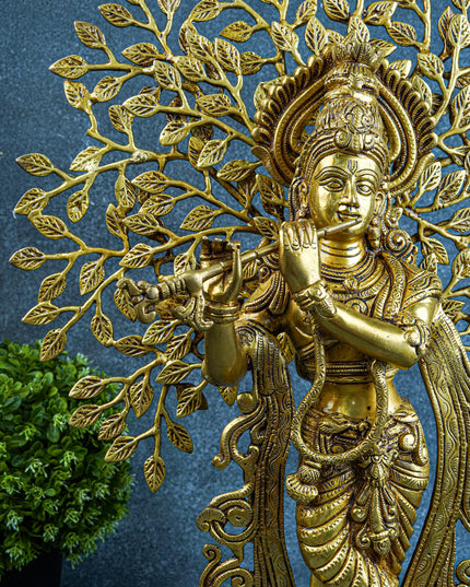 Brass Murali Krishna with Kalpavriksha Tree - 21 inch - WL5568