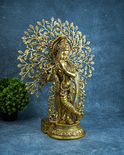 Brass Murali Krishna with Kalpavriksha Tree - 21 inch - WL5568