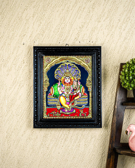 Tanjore Painting - Lakshmi Narasimhar - Semi Embossed - 15x12 inch - WL5577